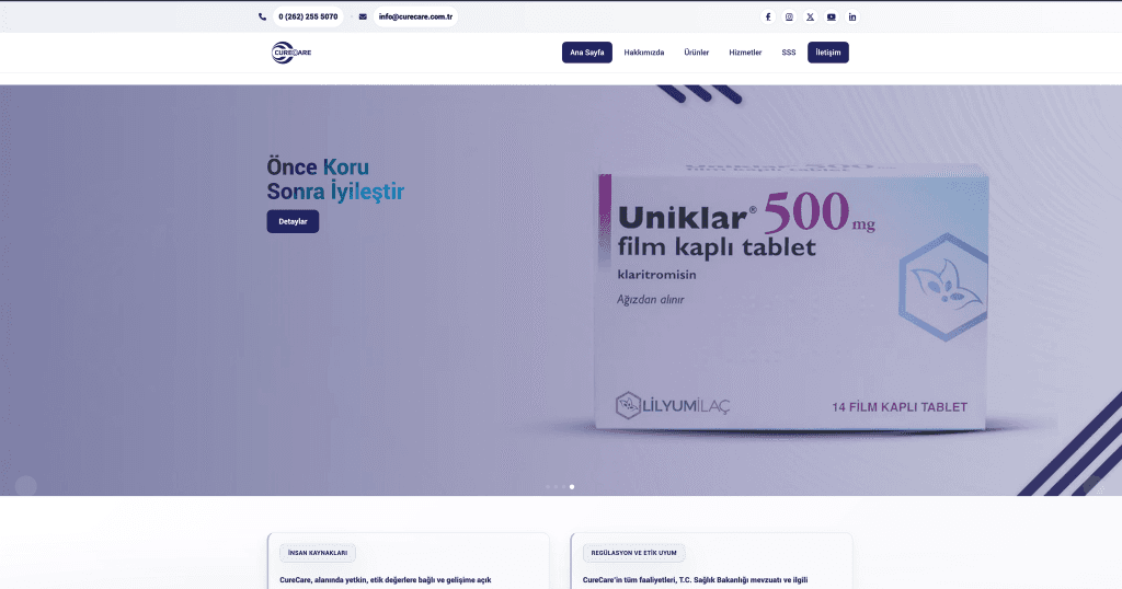 CureCare — İlaç & Sağlık Çözümleri Kurumsal Web Sitesi