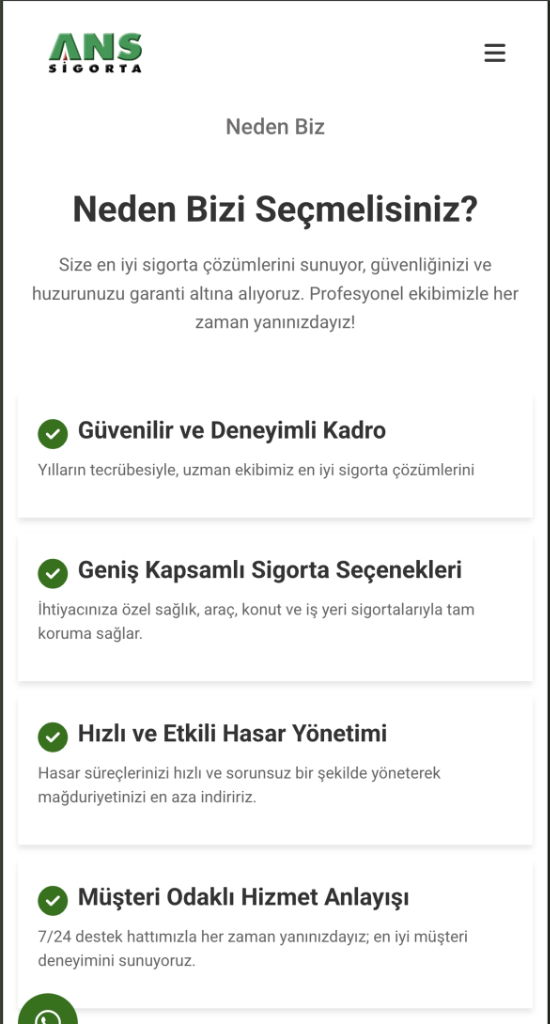 ANS Sigorta Aracılık Hizmetleri Mobil Görünüm 2